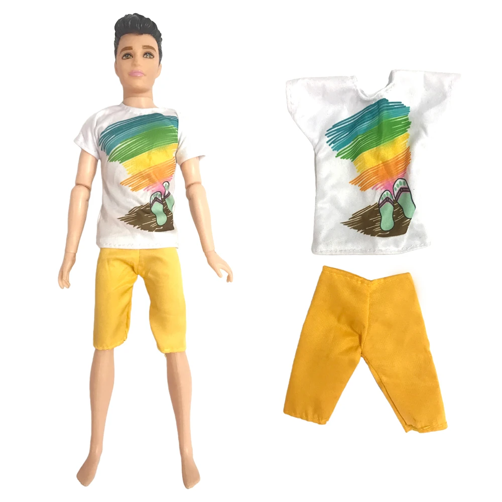 

NK 1 шт. кукла летняя Яркая модная обувь с рисунком рубашка желтые шорты для Кена кукла мальчик аксессуары детские игрушки