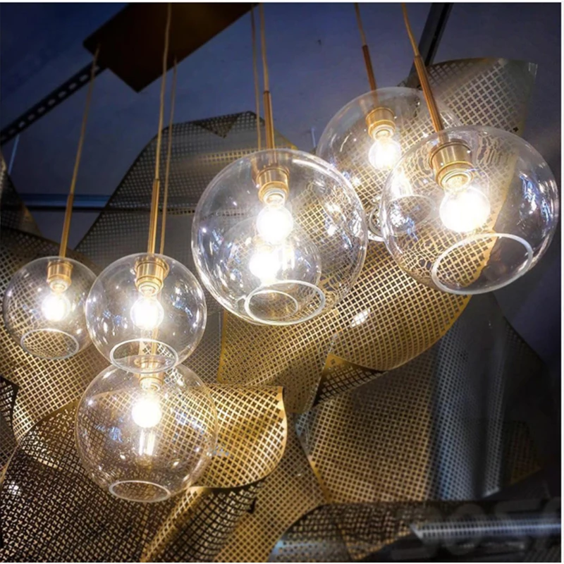 

Modern Glass Chandeliers Gradient Color Glass Ball Hang Lamps LED E27 parlor bedroom hotel bar decor Hang lamp Silver Gold
