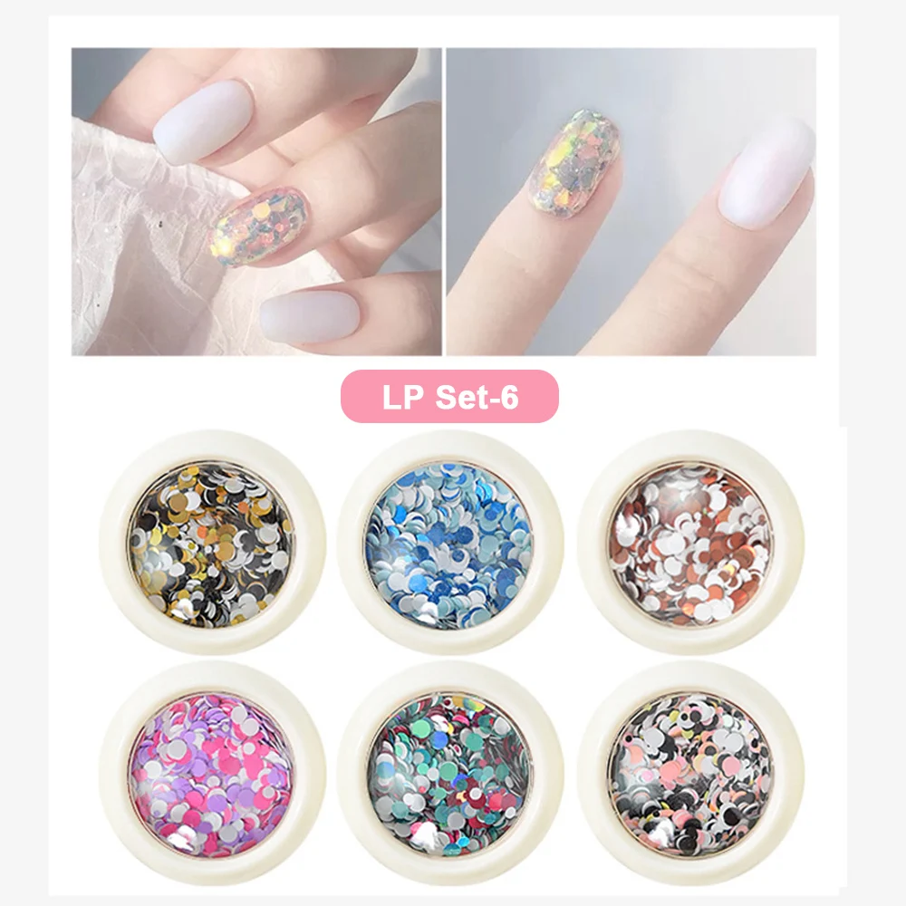 6 PCS Nail Stickers Glitter Sequins 3D Iridescent Flakes Holographic Spangle Confetti Sticker Manicure Art DIY | Красота и здоровье