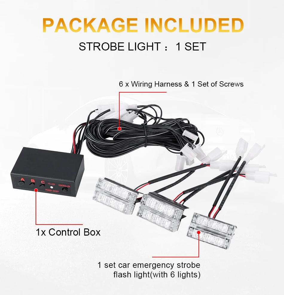 1 комплект Желтый светильник скорой помощи полицейский стробоскоп