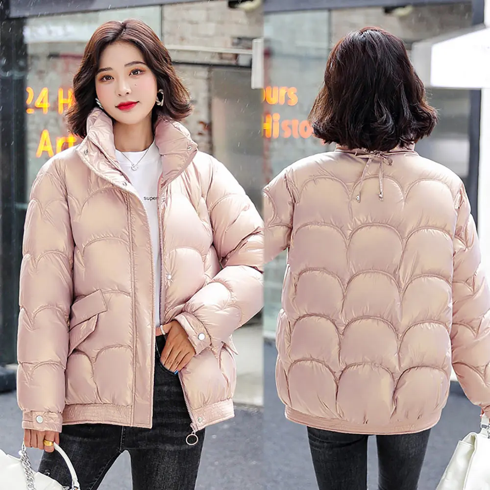 Vielleicht Autumn And Winter Parkas Short Warm Jackets For Women Stand Collar Glossy Cotton Padded Clothing Female Wadded Coats