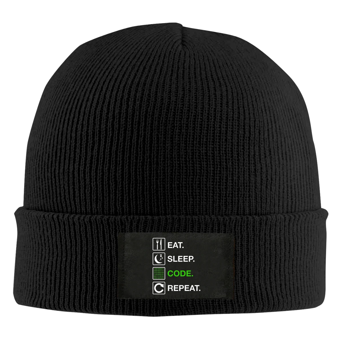 

Eat Sleep Code Repeat Beanie Hats For Men Women With Designs Winter Slouchy Knit Skull Cap