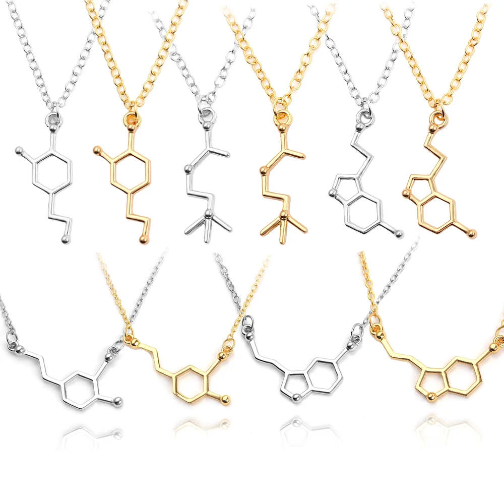 Signal 5 ht серотонин молекула кулон ожерелье Мода Золотой Серебряный цвет химия