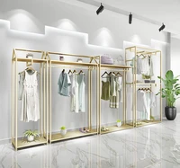 gold clothing store display rack floor type double hanging rack mens and womens clothing store high cabinet shelf