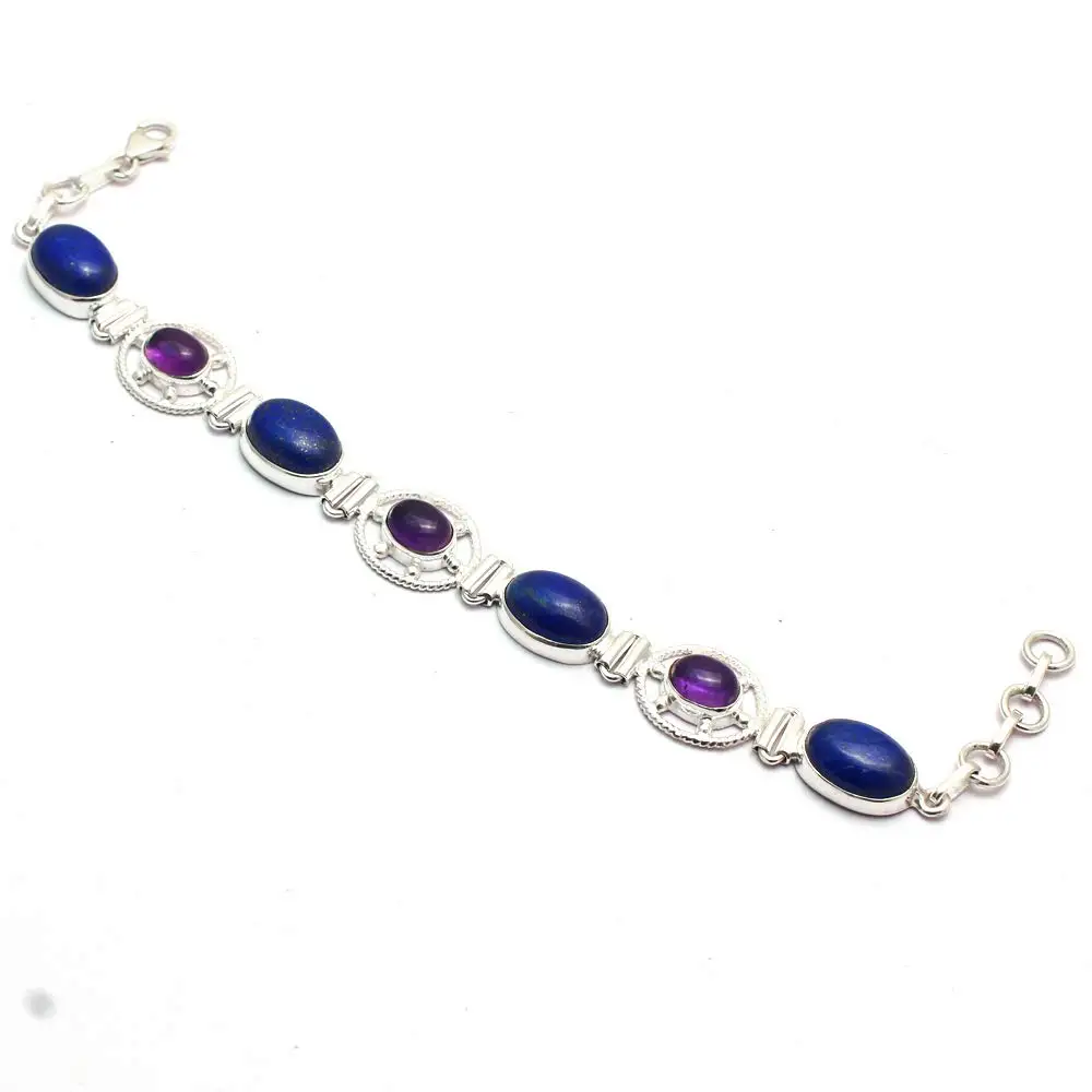 

Браслет из натурального лазурита и аметистового серебра, 20 см, 2SBR0134