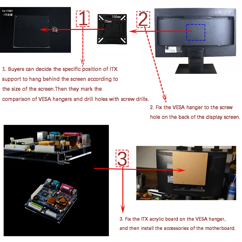 PC открытая рама тестовая скамья шасси Mini ITX MATX EATX ATX материнская плата чехол для компьютера DIY настенная подставка VESA задняя вешалка держатель