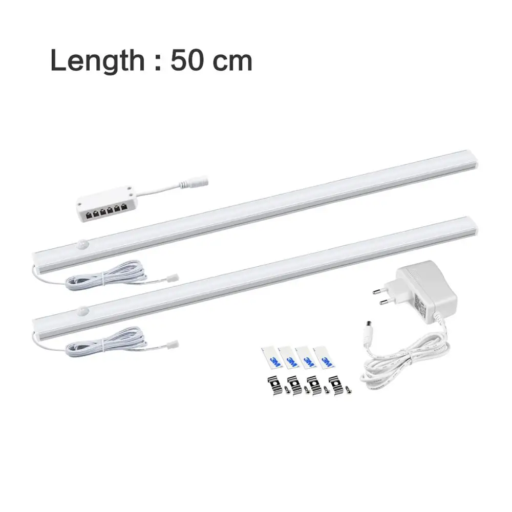 2x50cm With Power Умный ручной датчик движения, светодиодный светильник 12 В, 5 Вт, 6 Вт, 7 Вт, ручной датчик движения, светодиодный светильник для кухни, шкаф, светильник ing - Испускаемый цвет: 2x50cm With Power