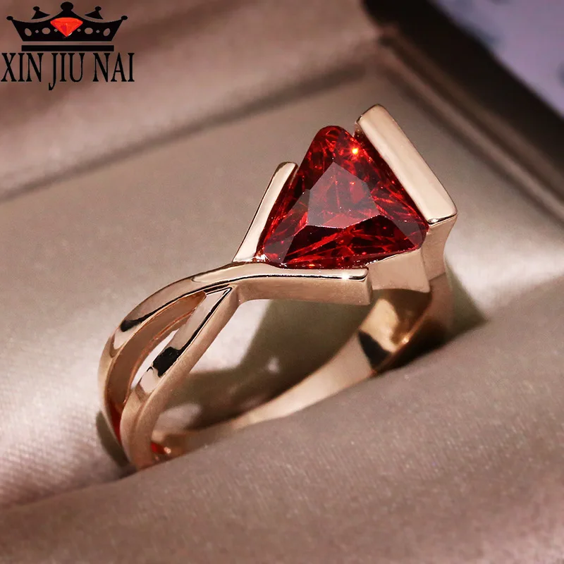 Luxury female crystal red champagne stone ring fashion rose gold retro party creative geometric for women | Украшения и