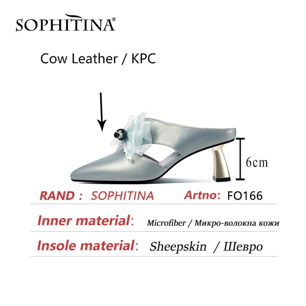 

SOPHITINA Women Shoes Mules Sweet Style Genuine Leather Mid Heel Butterfly-knot Dress Stylish Summer Pointed Toe Pump FO166
