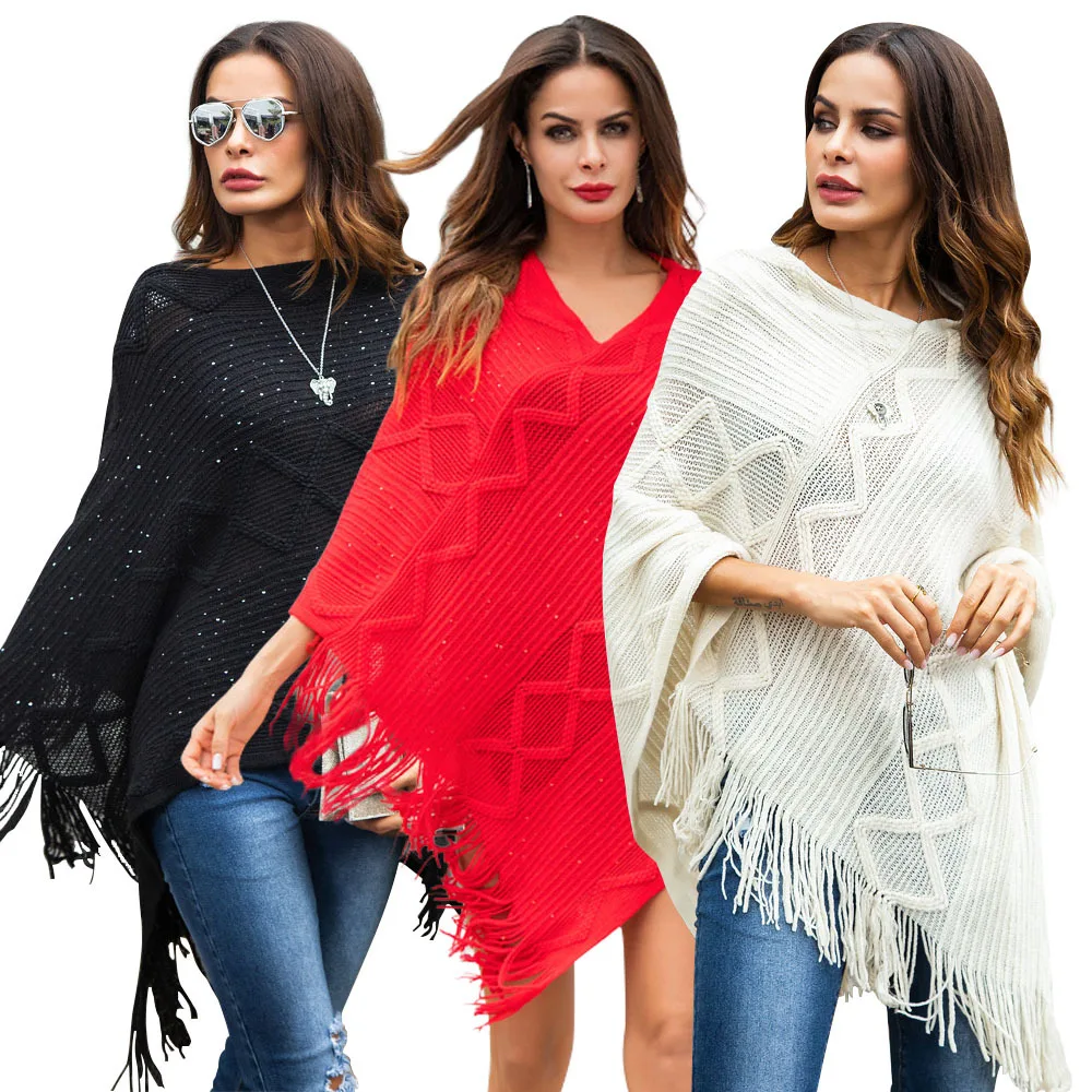 

2018 осенний европейский и американский новый пуловер с перекрещивающимися краями трикотажная накидка однотонный геометрический свободный ...