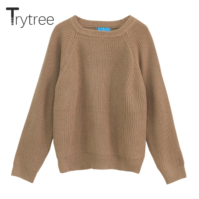 Trytree 2019 Autumn Winter Women Casual Sweater O-neck Pullovers Knitting Fashion Loose Solid 4 Colour All-Purpose Style | Женская