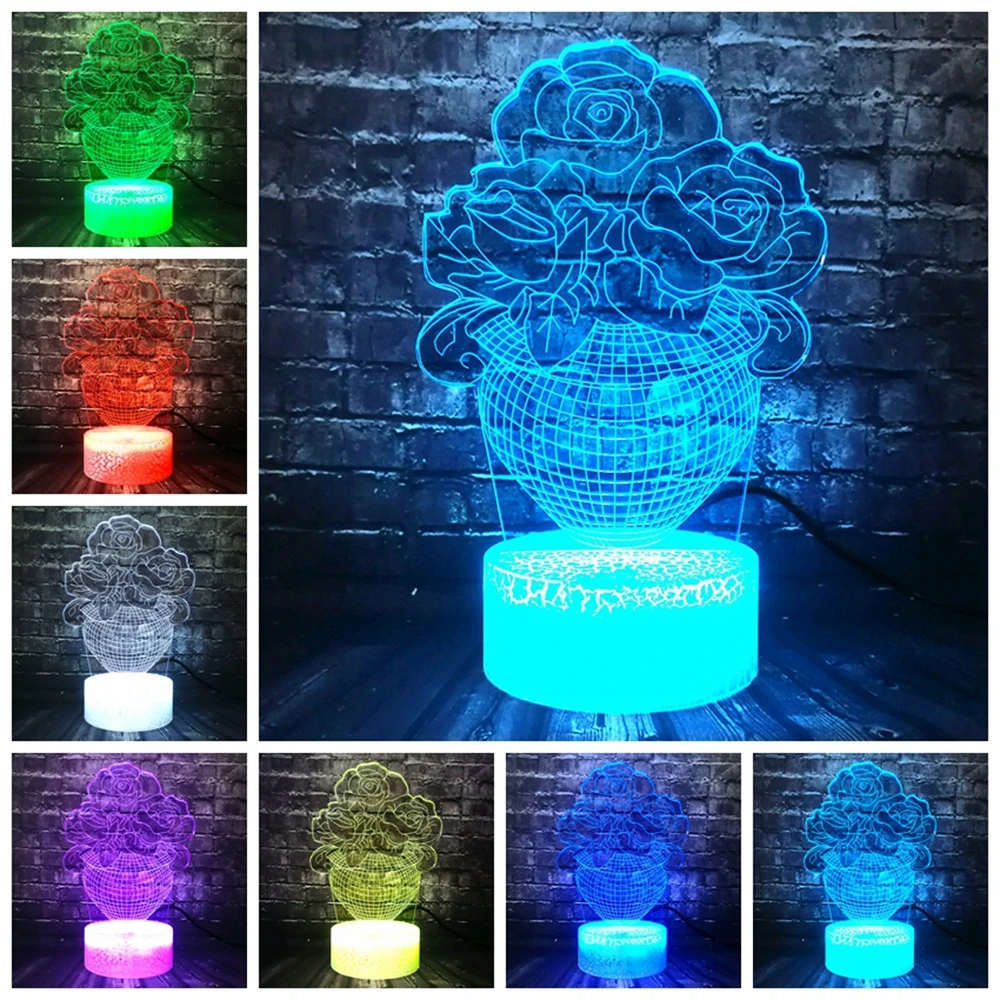 Горячая романтическая роза цветок 3D Led USB ночник лампа 7 цветов меняющий домашний