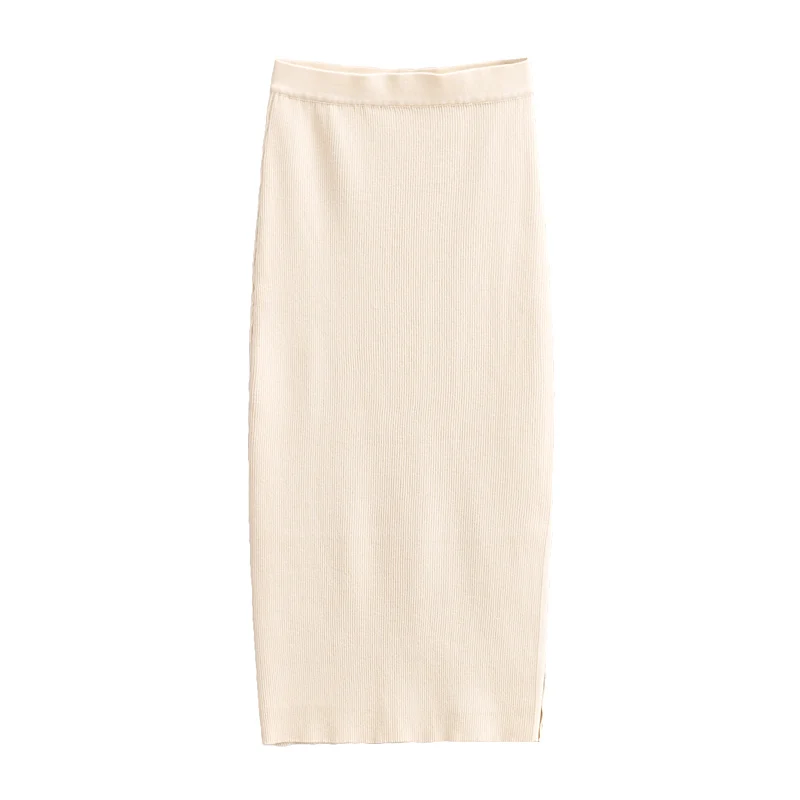 

JC·KILIG 2021 Light Luxury Self Made Side Split Elastic Waist Knitted Medium Length Skirt S3185