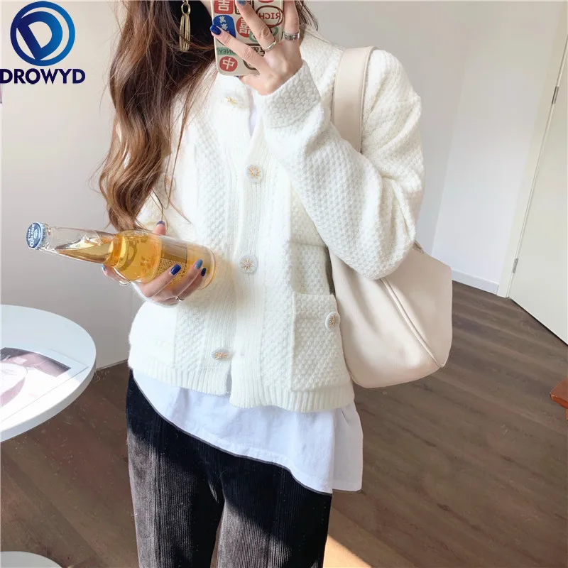 

Вязаный кардиган, женский свитер, Новинка весна-осень 2021, женская короткая куртка, топы, ленивый тренд, однобортный свитер, куртка