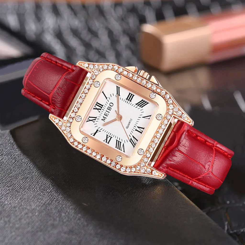 

Fashion Women Watches Square Crystal Dial Leather Ladies Wrist Watch Women Casual Clock Female Bracelet Gift Relogio Feminino