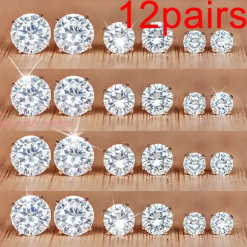 

Zircon Women Ear Stainless Steel Crystal Earrings 12Pairs/Set Stud Jewelry Sets