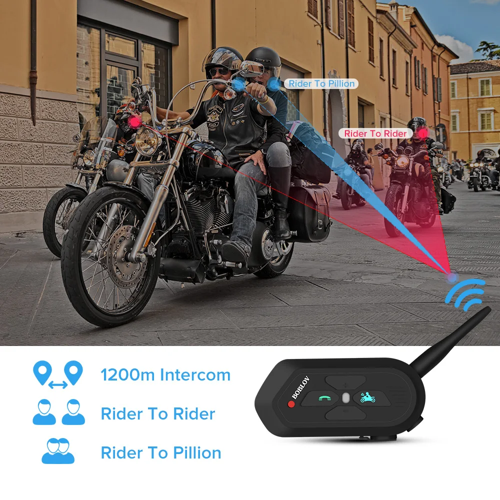 Boblov 2 комплекта V6 Pro Водонепроницаемый 1200 м Мотоциклетный беспроводной BT-3.0 шлем