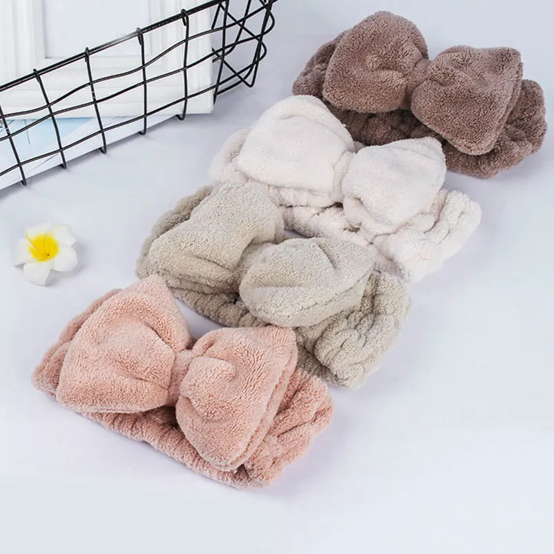 

Big Bow Coral Fleece Hairband Solid Color Headband Women Washing Face Elastic Hair Bands Cute SPA Bath Shower Makeup Headwrap