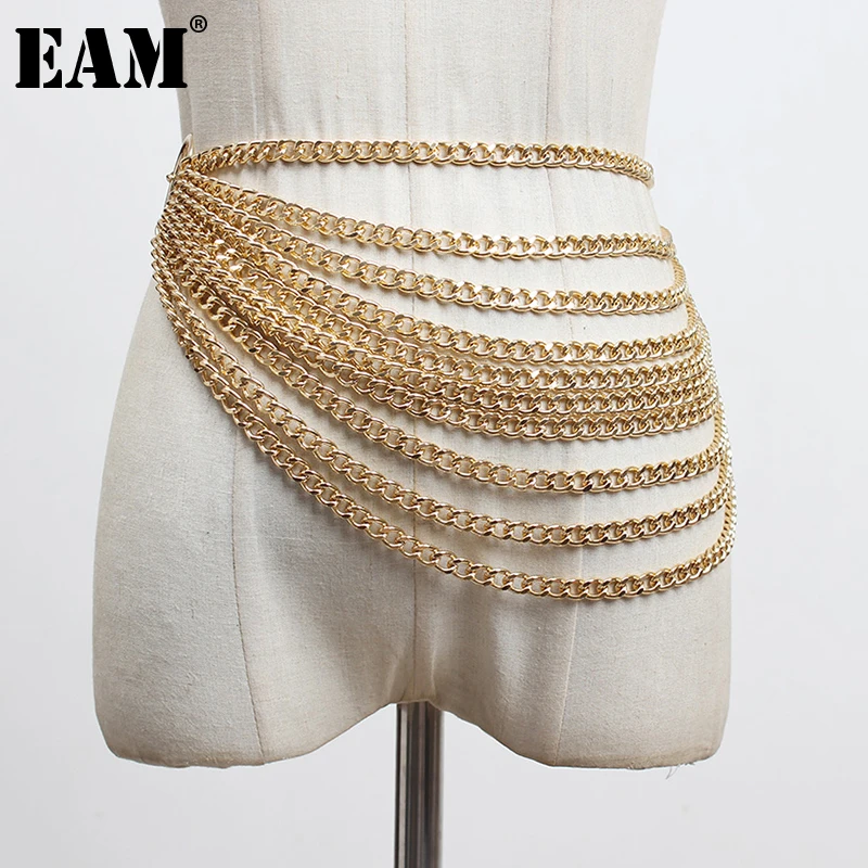 [EAM]  Metal Chain Split Joint Irregular Long Belt Personality Women New Fashion Tide All-match Spring Autumn 2023 1DB564