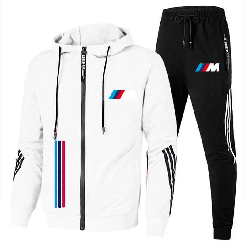 

New BMW men's spring and autumn suit zipper hoodie + pants two pieces of casual sportswear men's sportswear fitness clothing S