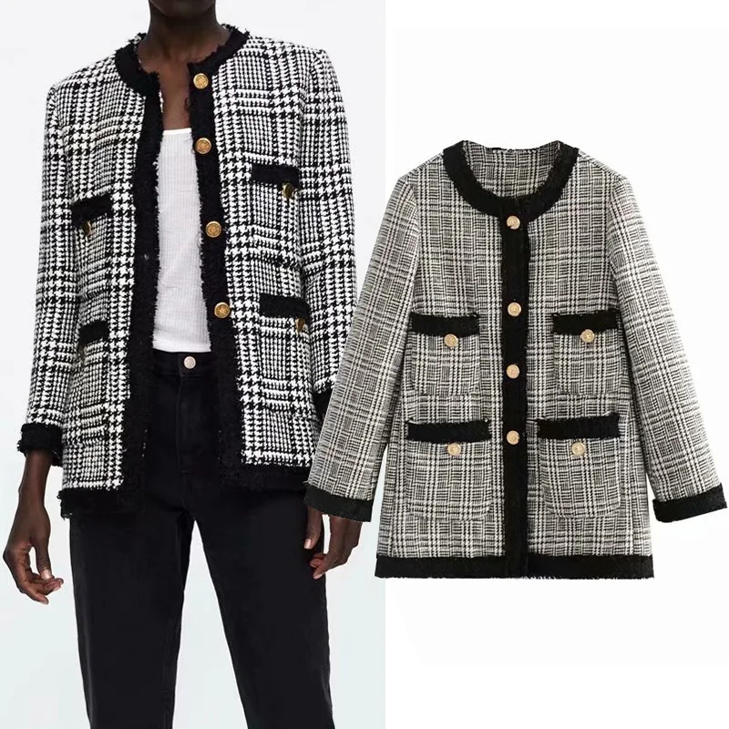

Vingate Textured Pliad Tweed Blazer Women Za 2020 Fashion Elegant Blazer Coats Long Sleeve Casual Female Outerwear Chic Tops