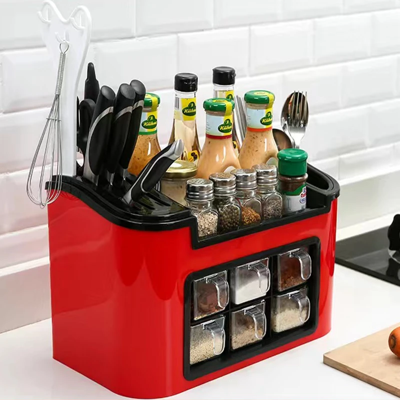 

Spice rack Multifunctional seasoning box Combined kitchen knife rack holder seasoning bottle storage organizer Spice Jar Set