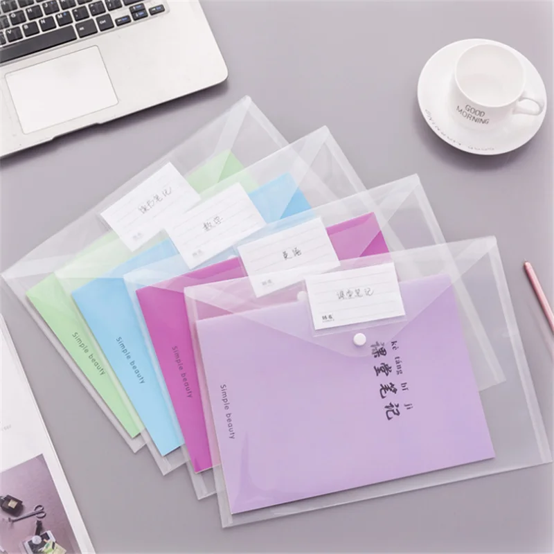 YOUE SHONE 1Pcs A4 Simple Transparent Snap File Bag Plastic information Bag Student Office Supplies Storage
