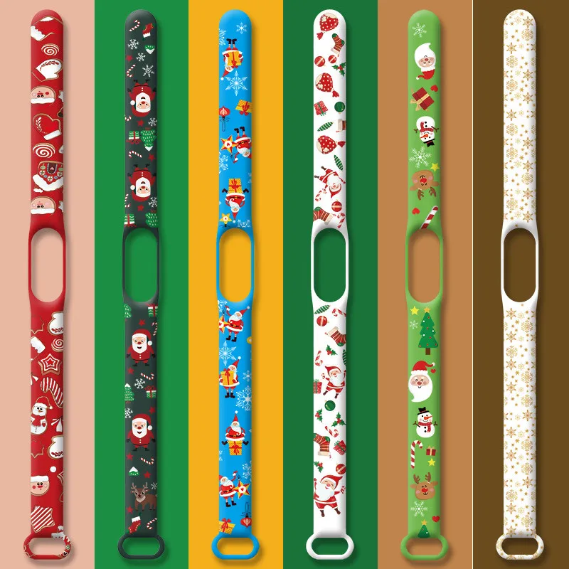 For Mi Band 6 5 Strap Christmas Gift Santa Bracelet for Xiaomi on Miband6 Miband5 Wristband Cartoon Silicone Watch Band Belt new fashion cute animal cartoon silicone band bracelet wristband watch for babies kids gift high quality ll
