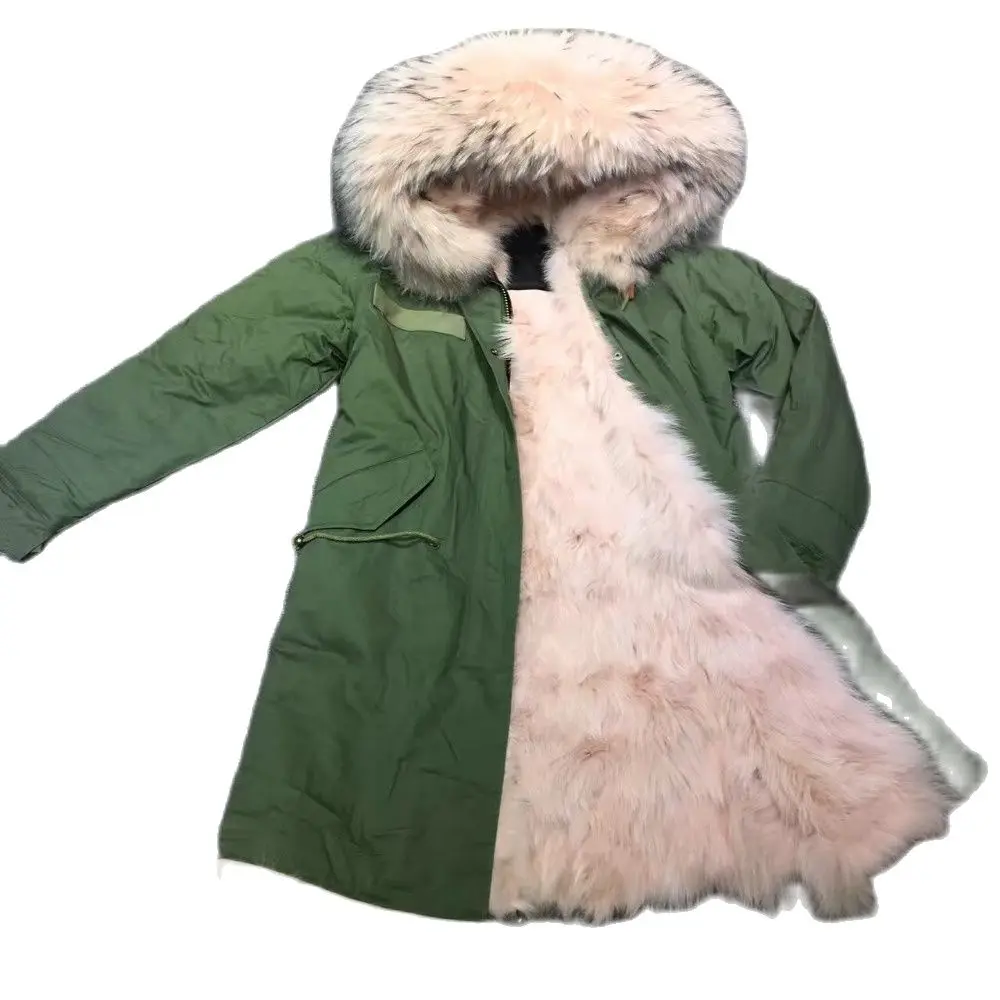 Длинная парка с розовым лисьим мехом для женщин зимняя одежда пальто капюшоном mr
