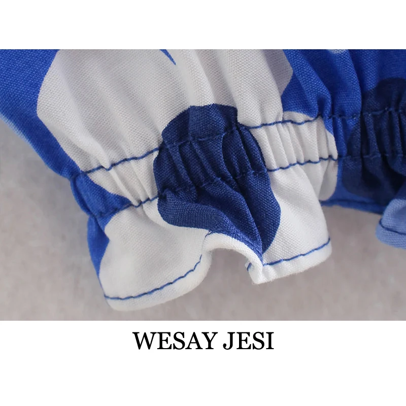 

WESAY JESI Women's Clothing TRAF Trouser Suits Blue Floral Tops Vintage Casual Pants Female Chic High Waist Trousers Streetwear