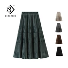 Однотонная женская винтажная длинная бархатная плиссированная юбка, Женская осенне-зимняя Элегантная модная женская юбка трапециевидной формы с высокой талией B8201X