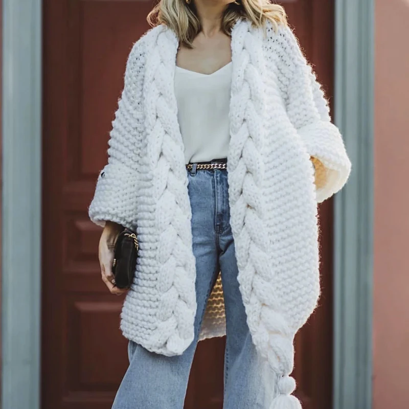 Huaxiafan, свитера с запахом, толстые, длинные, кардифаны, женские свитера, с тесьмой, зимнее теплое пальто, длинные куртки, длинные свитера, женские джемперы, Новинка