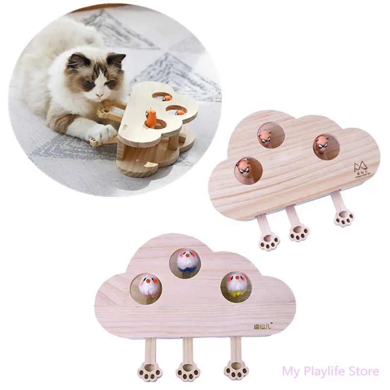 

Игрушки для кошек, домашние животные, игрушка-пазл для кошек из твердой древесины, Интерактивная игрушка с 3 отверстиями, забавная кошка, Охо...