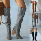 Новые облегающие сапоги из искусственной замши, сексуальные сапоги выше колена, женские модные зимние сапоги до бедра, 2021