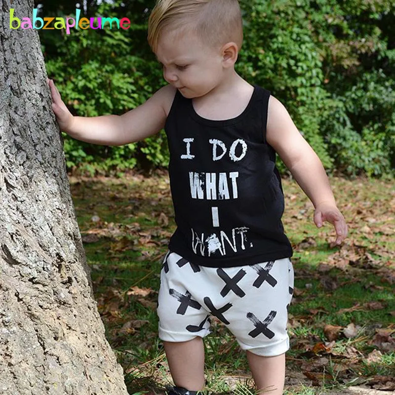 

2PCS Kids Summer Outfits For Newborn Baby Boy Clothes Fashion Letter Cotton Sleeveless T-shirt+Shorts Infant Clothing Set BC1336