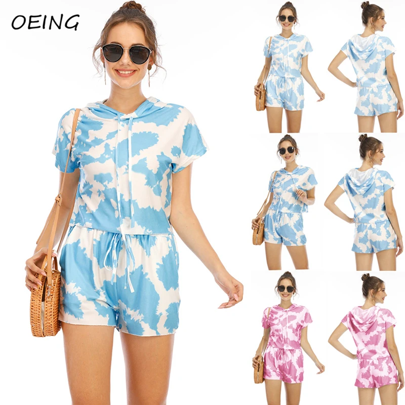 

Womens Fit Sweat Sets 2 Piece Jogging Suits Outfits Print Hoodie and Shorts Summer Exercise Tracksuits