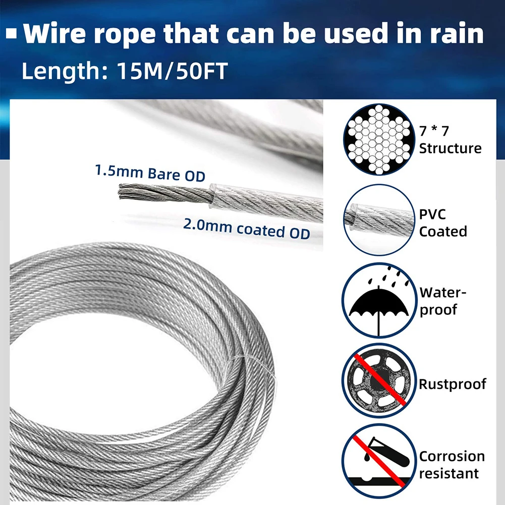 

1 Set Multifunctional Wire Rope Kit Stainless Steel Cable Tent Cord Hanging Clothesline Wire Globe Light Suspension Kit for Sun