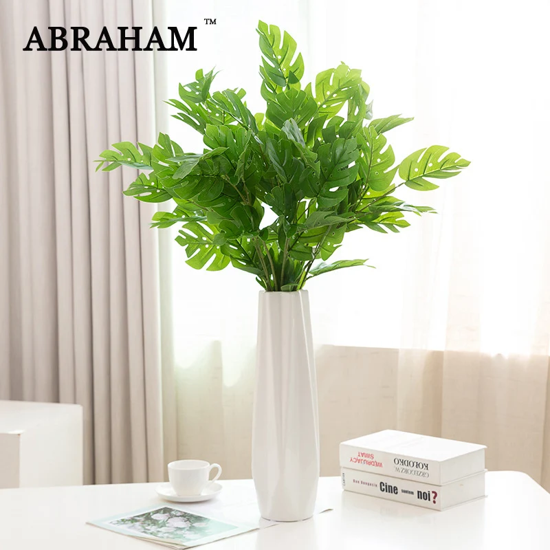 90cm 17 Heads Monstera Tropical Leaves Laege Artificial Tree Branch Green Plastic Plants Real Touch Turtle leaf For Home Decor