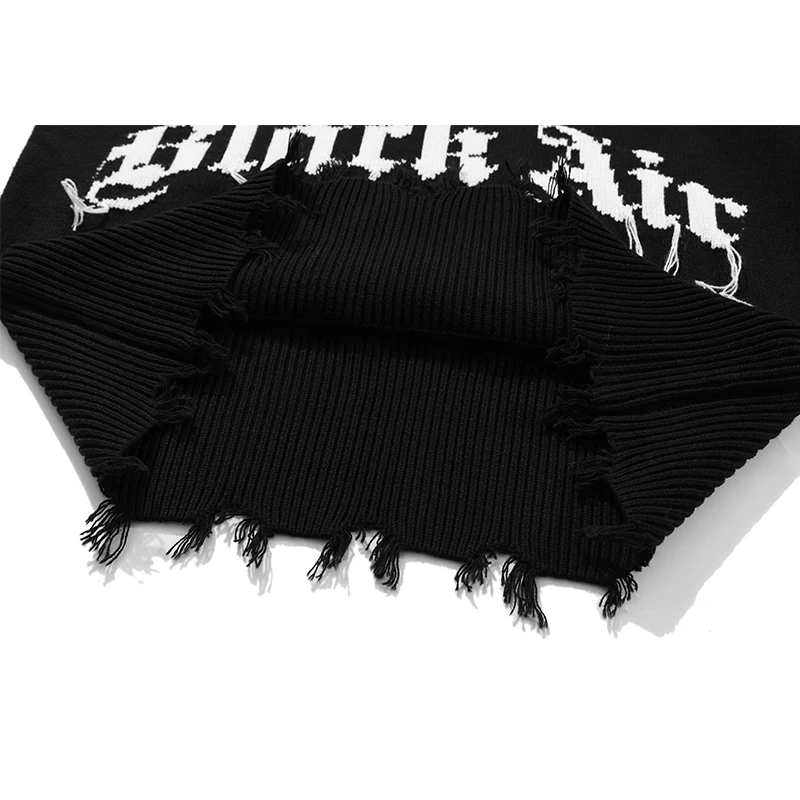 

Sweater Men Letter Knitted Tassel Color Block O-neck Pullover Winter Warm Cozy Fashion High Street Style Streetwear Men