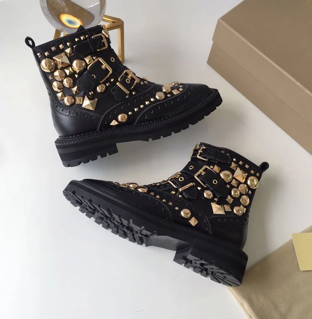 

Women's Boots Genuine Leather Shoes New Martin Boots Round Toe Buckle Fashion Boots Motorcycle Winter Platform Warm Shoes Boots