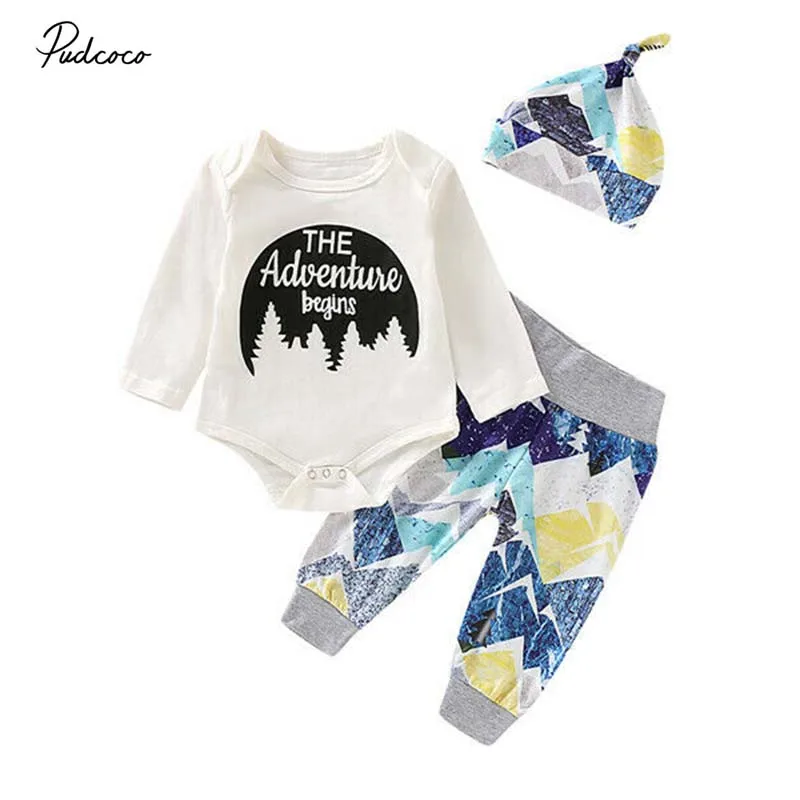 2019 Brand Newborn Infant Baby Girl Boy 3Pcs Outfits Romper Bodysuit Snow Print Pants Leggings Casual Autumn Clothing Set | Детская