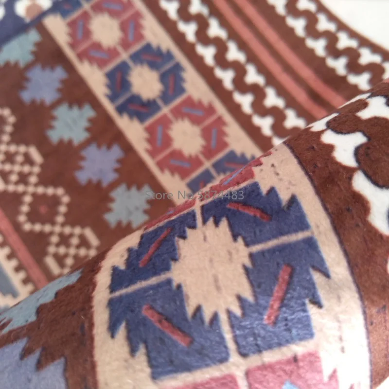 Богемный бархатный напольный коврик в полоску этническом стиле красного синего