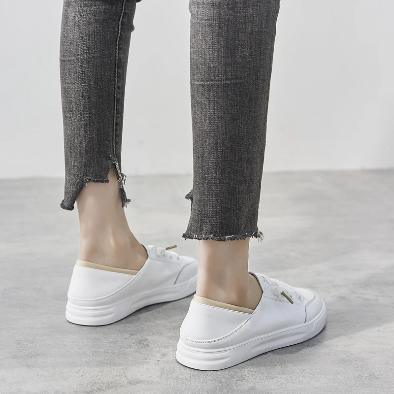 

Leather Women Casual Shoes Flats White 2021 Spirng Summer High Quality Outdoor Non-slip Comfortable Loafers