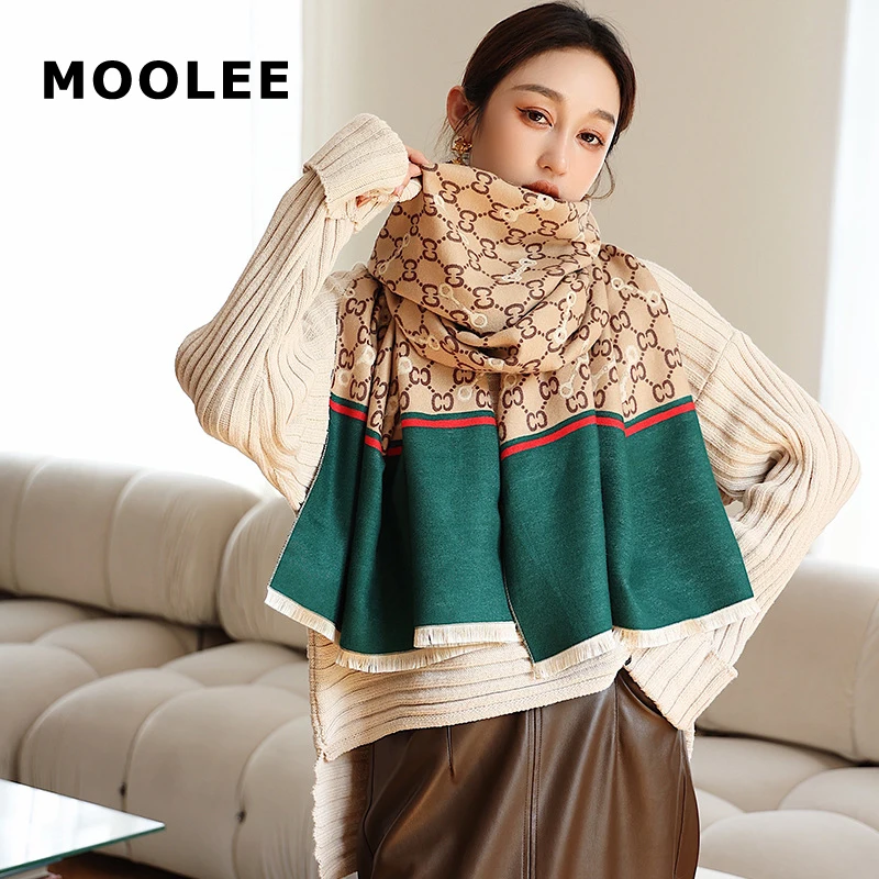 

Luxury Letter C Warm Scarf for Winter Women's Double-sided Printing Warm Shawl Wedding Cashmere Wraps Bufandas Invierno Mujer
