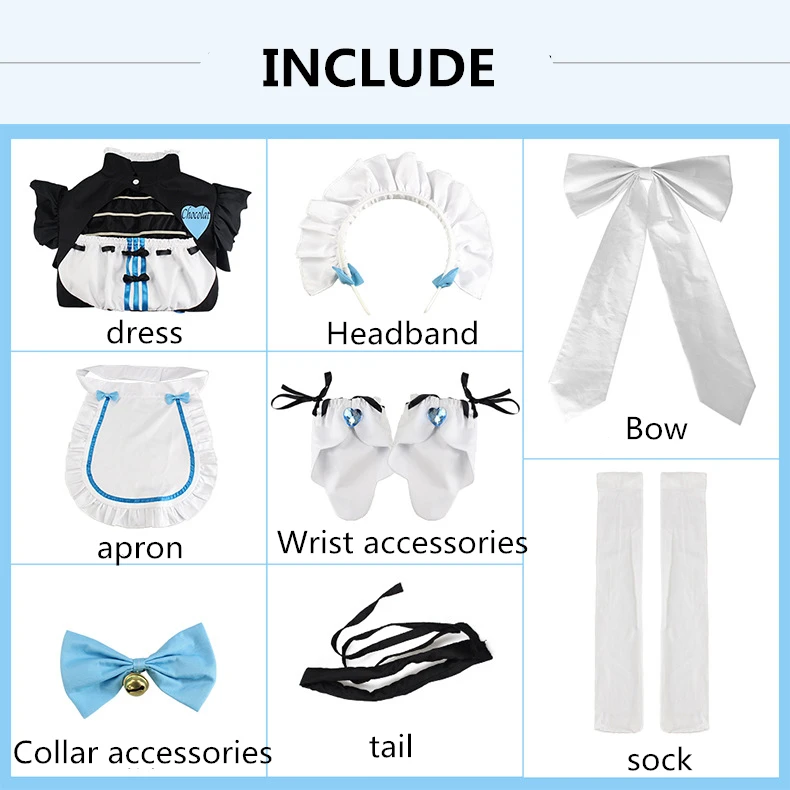 

Nekopara Chocolate Vanilla Cosplay Costumes Maid Dress Lolita Cute Cat Girls Women Dress Halloween Party Show Skirt Red Blue Set