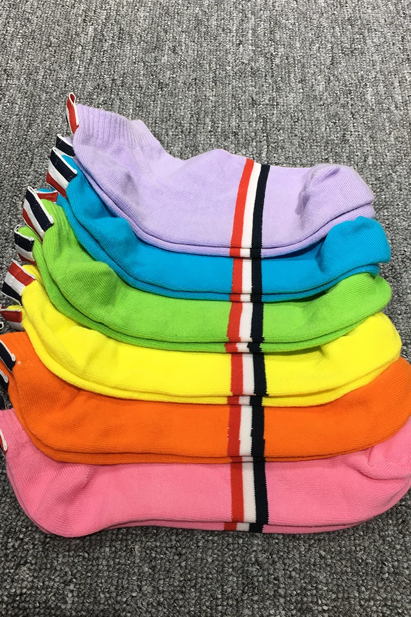 

2021 Fashion TB THOM Brand Ankle Men Women Cotton Striped No Show Casual Sports Crew Socks Ins Color 6 Pairs