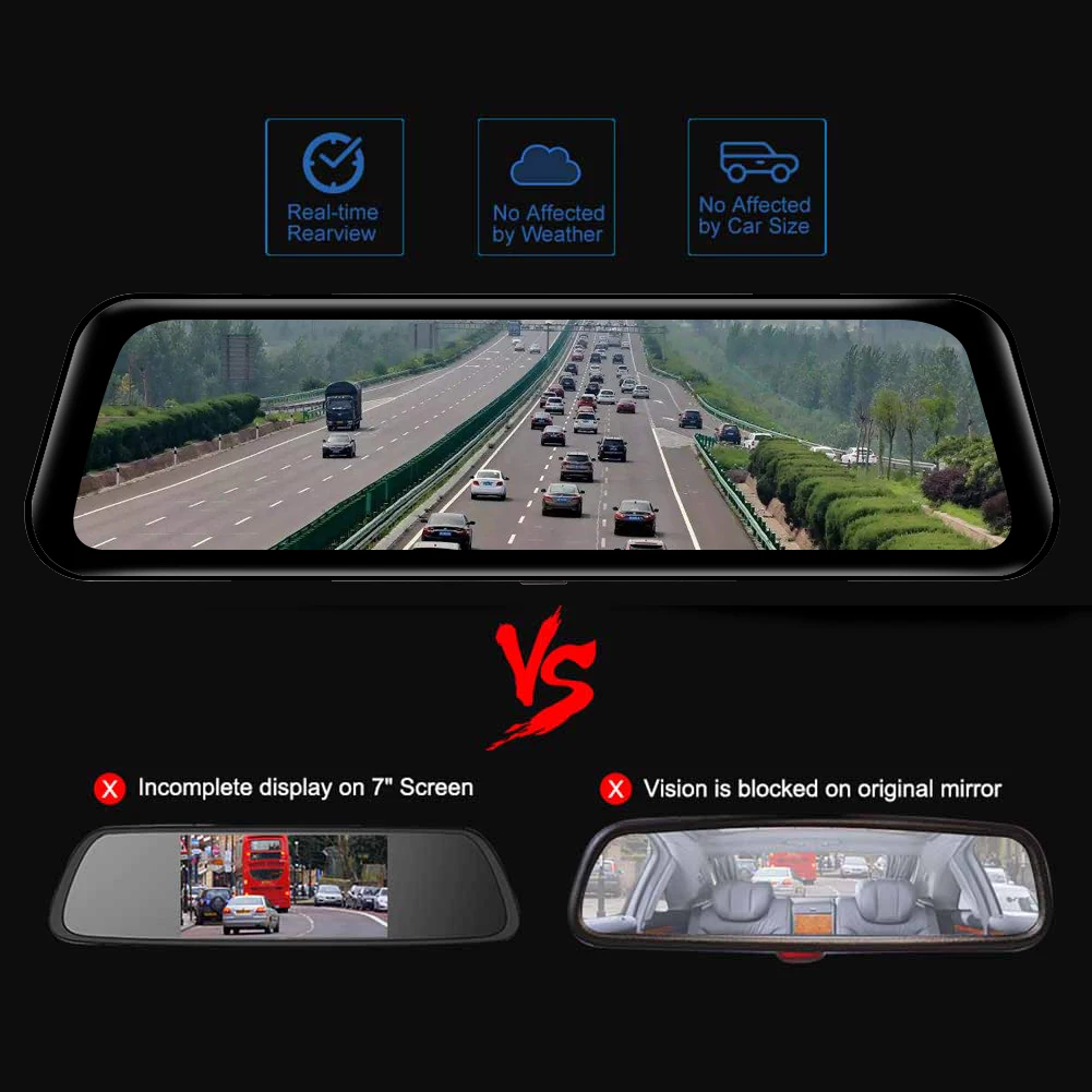 

Hot Sale Rear View Camera H61 1080p 9.88 inch IPS Car Rearview Mirror Dashcam Classic Delicate with Rear View Camera