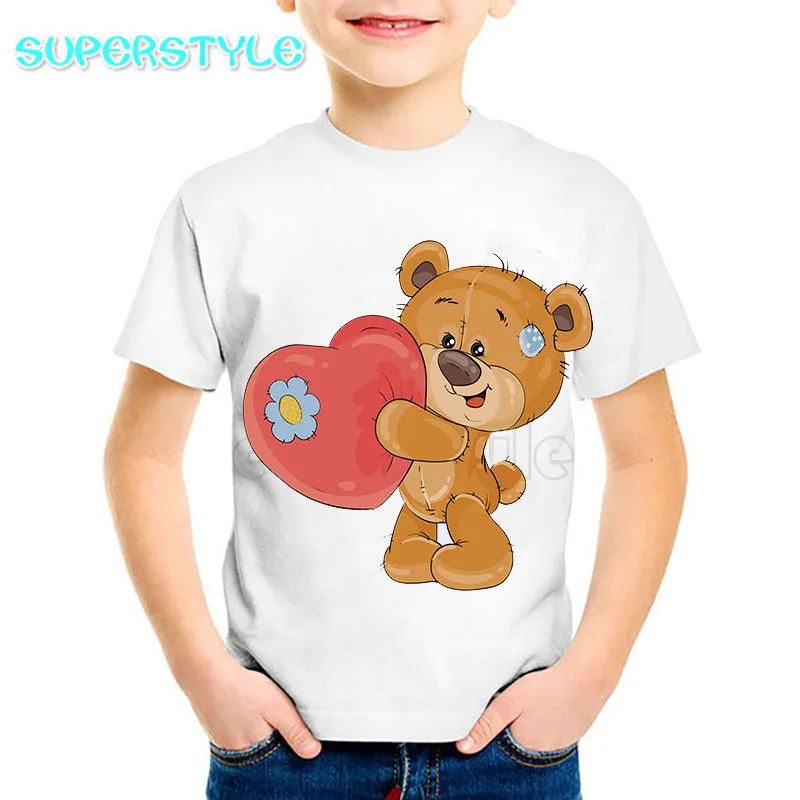 Детская футболка для мальчиков на день рождения с принтом медведя и бантом
