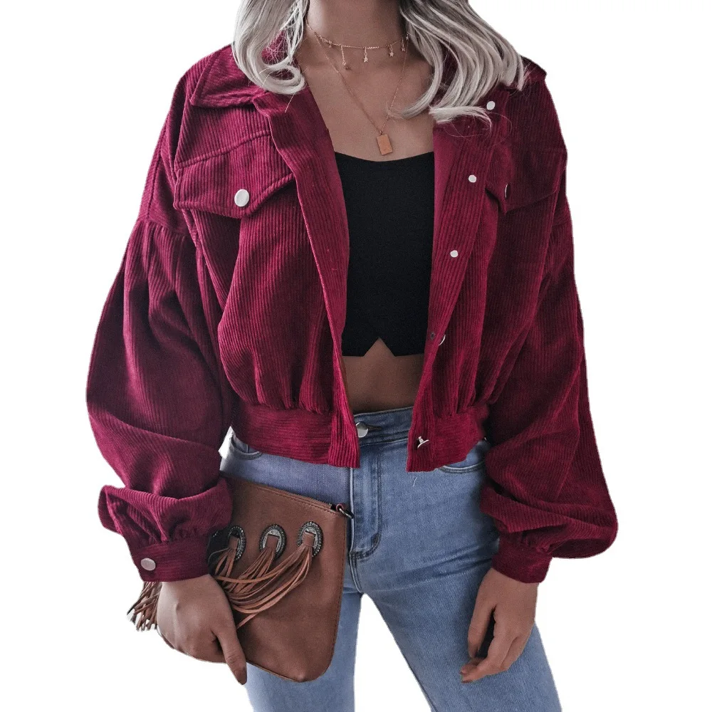 

Fashion Women Corduroy Long Sleeves Single Breasted Lapel Coat Autumn Winter Elegant Solid Color Loose Casual Short Jackets