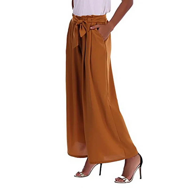 Брюки женские с широкими штанинами модные однотонные повседневные укороченные